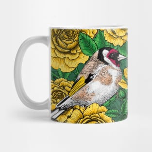 Yellow Rose flowers and goldfinch birds Mug